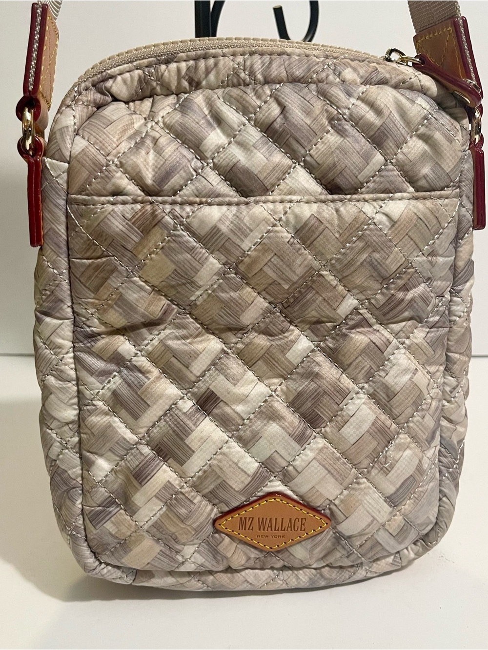 MZ Wallace Quilted Crossbody in Beige Taupe with Brown Trim - Picture 4 of 12